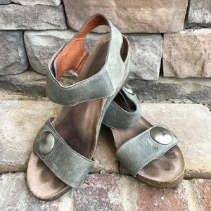 Taos Carousel 2 Wedges Leather Shoes in Blue Gray - Size 39EU